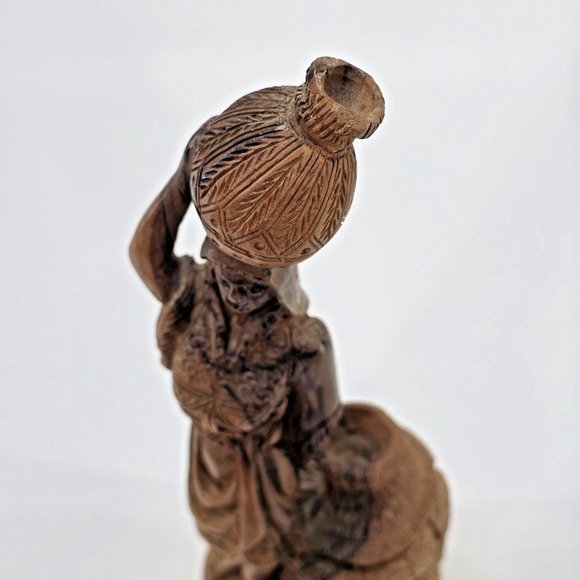 Vintage Hand Carved Wood Woman Figurine Water Carrier Tribal Folk Art Statue 11" - Picture 8 of 10